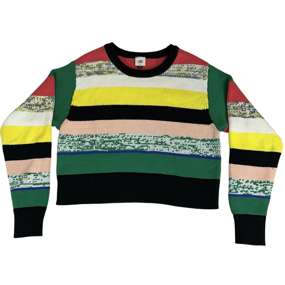 Cabi #4659 Pop Crop Pullover Sweater Multicolor Stripes Long Sleeve Size Medium‎